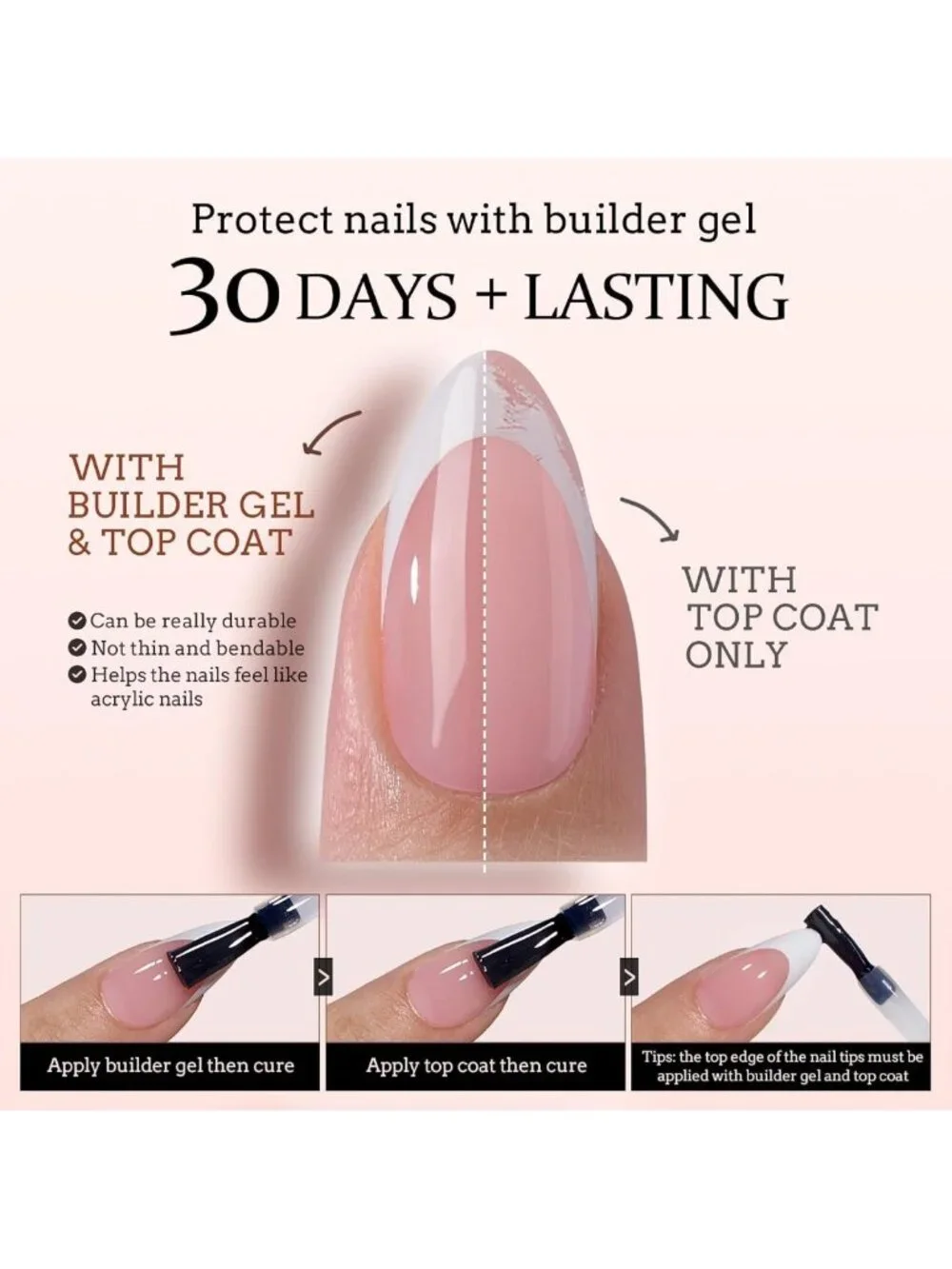 White French Tip Press-On Nails, Square Shape, 4-Week Wear, Easy Application